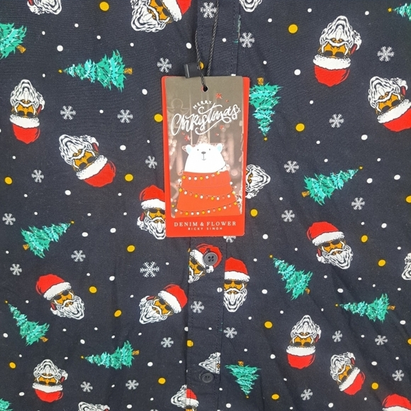 NWT Denim & Flower Ricky Singh Men's Large Festive Black Santa Shirt - Picture 6 of 11